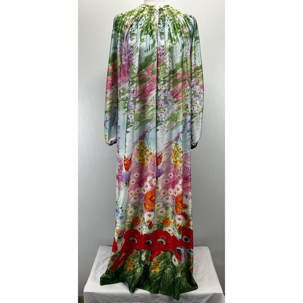 Vtg Appel House Dress Mumu Kaftan Half Zip Floral Watercolor Union Made USA Sz L